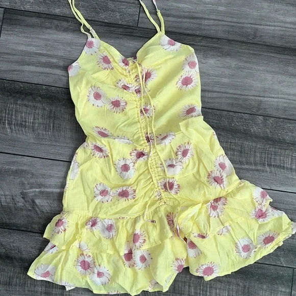 Floral Yellow Mini Dress NWOT - Picture 5 of 7